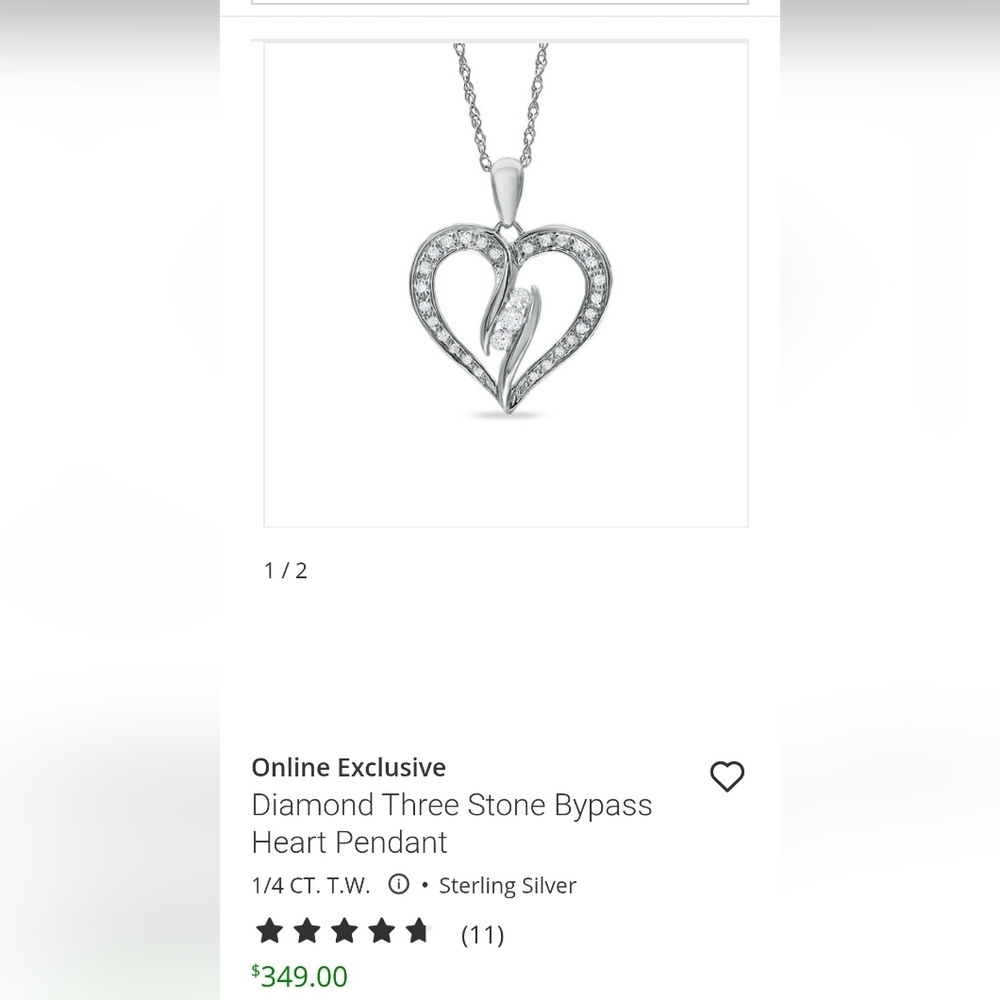 Zales 1/4 CTW Diamond Heart Necklace 20” Sterling Silver Classic